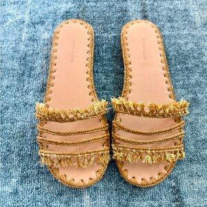 Carrie Forbes Mars Raffia Woven Sandals Neutral & Gold NEW